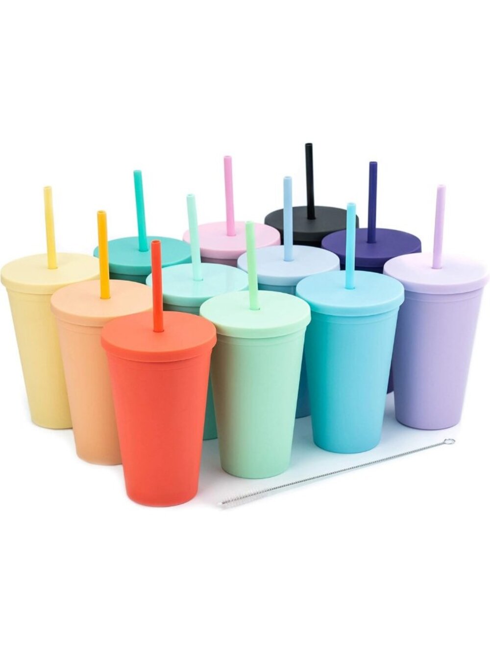 12 Pack 16oz Colored Acrylic Tumblers with Lids & Straws | Double Wall Matte